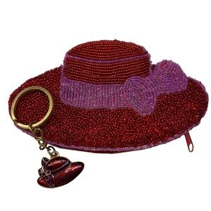 Red Hat beaded coin purse and key chain